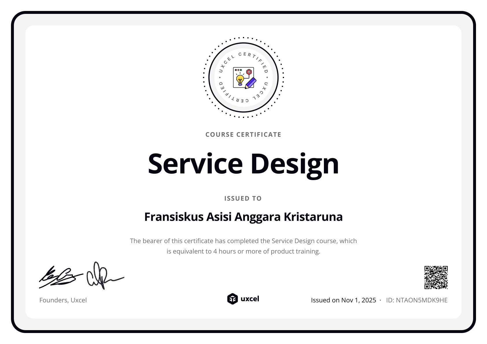 Fransiskus Asisi Anggara Kristaruna's certificate